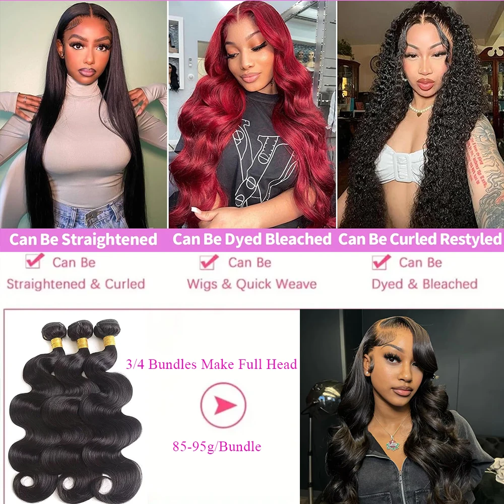 14A Body Wave 3 4 Bundles Human Hair 100% Brazilian Unprocessed Raw Human Hair 30 40 Inch Remy Double Bundles Weave Extensions image 5