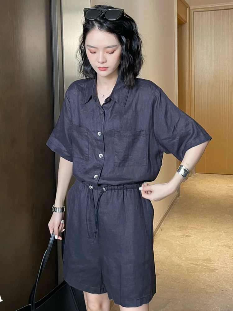

Summer Rer Women's Waist-Cinching Ne Casual Loose Wide Leg Jumpsuit Anti-aging Comfortable Breathable Lightweight
