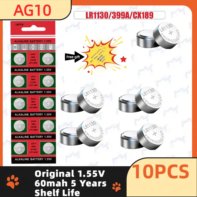 

5-10Pcs AG10 LR1130 LR54 L1131 389A 1.55V Alkaline Button Coin Cell Batteries High Quality for Watch Toys Calculators Electronic