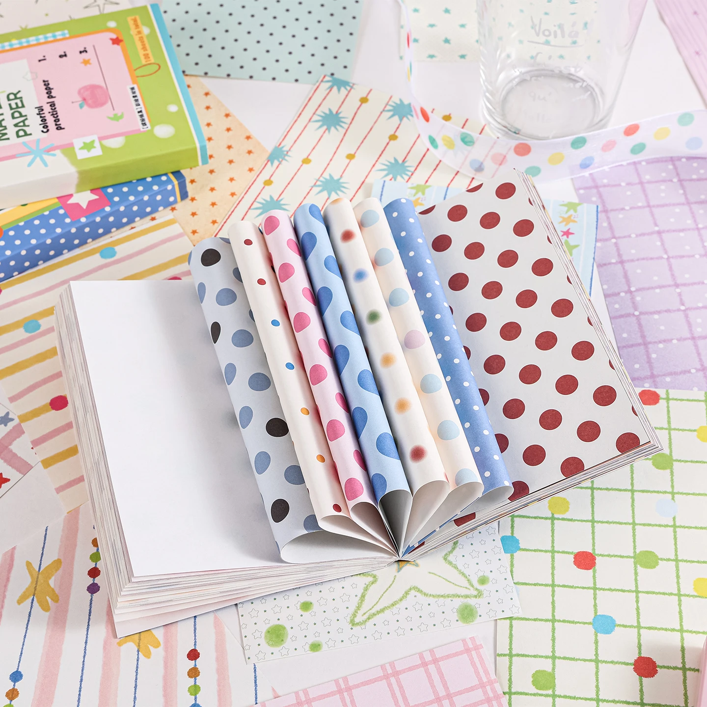 100 Stück Niedliches Muster Doppelseitiges Papier, Sternchen-Polka-Dot Scrapbooking-Papier – Detail 1