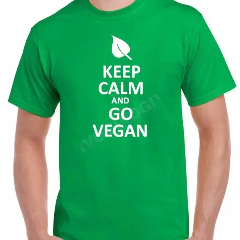Men's Keep Calm And Go Vegan T Shirt Vegetarian Organic Veggies
