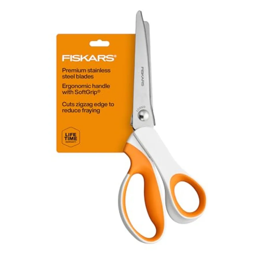 

Pinking Shears, Gifts for Mom, Fabric Scissors with Ergonomic Handle, Zig Zag Edge and Stainless Steel Blades, Orange/White