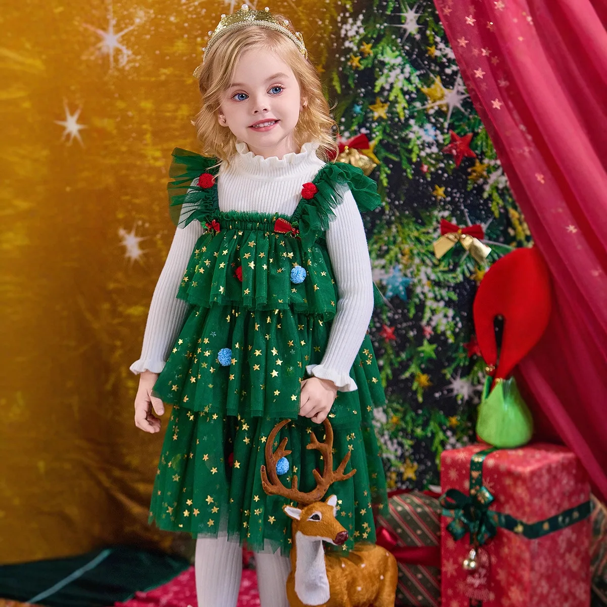 クリスマスコスチューム女の子サスペンダードレスグリーンクリス - Elf Costume Christmas のレビューと価格