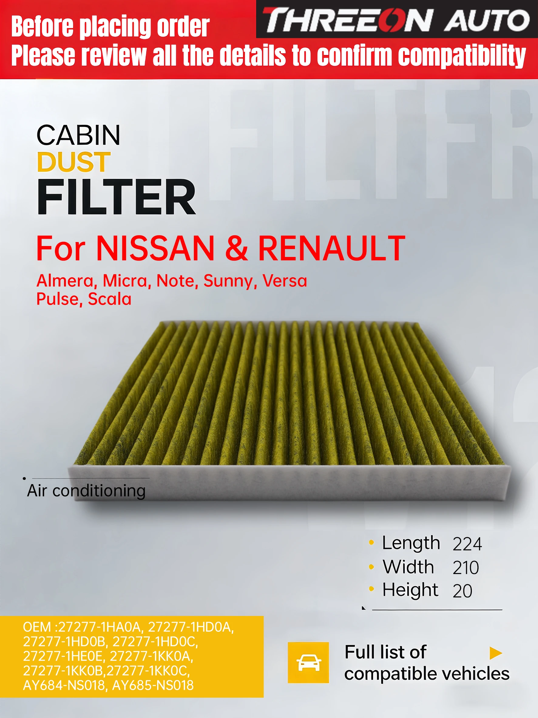 WESTGUARD MK2110 Cabin Filter For NISSAN Sunny Almera N17 2010-2021, March Micra Note 2010-2023 27277‑1HD0A