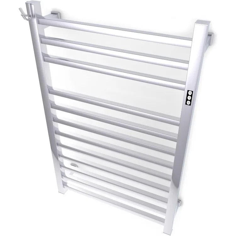 

Wall Mounted Electric Towel Warmer with Built-in Timer and Hardwired and Plug in Options (Brushed)