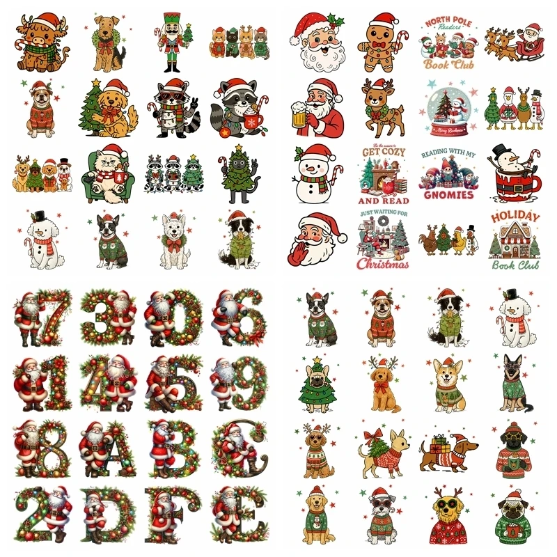 Cartoon Christmas animal letters heat transfer iron on printing vinyl stickers T-shirt stickers DIY Toy doll clothing decoration