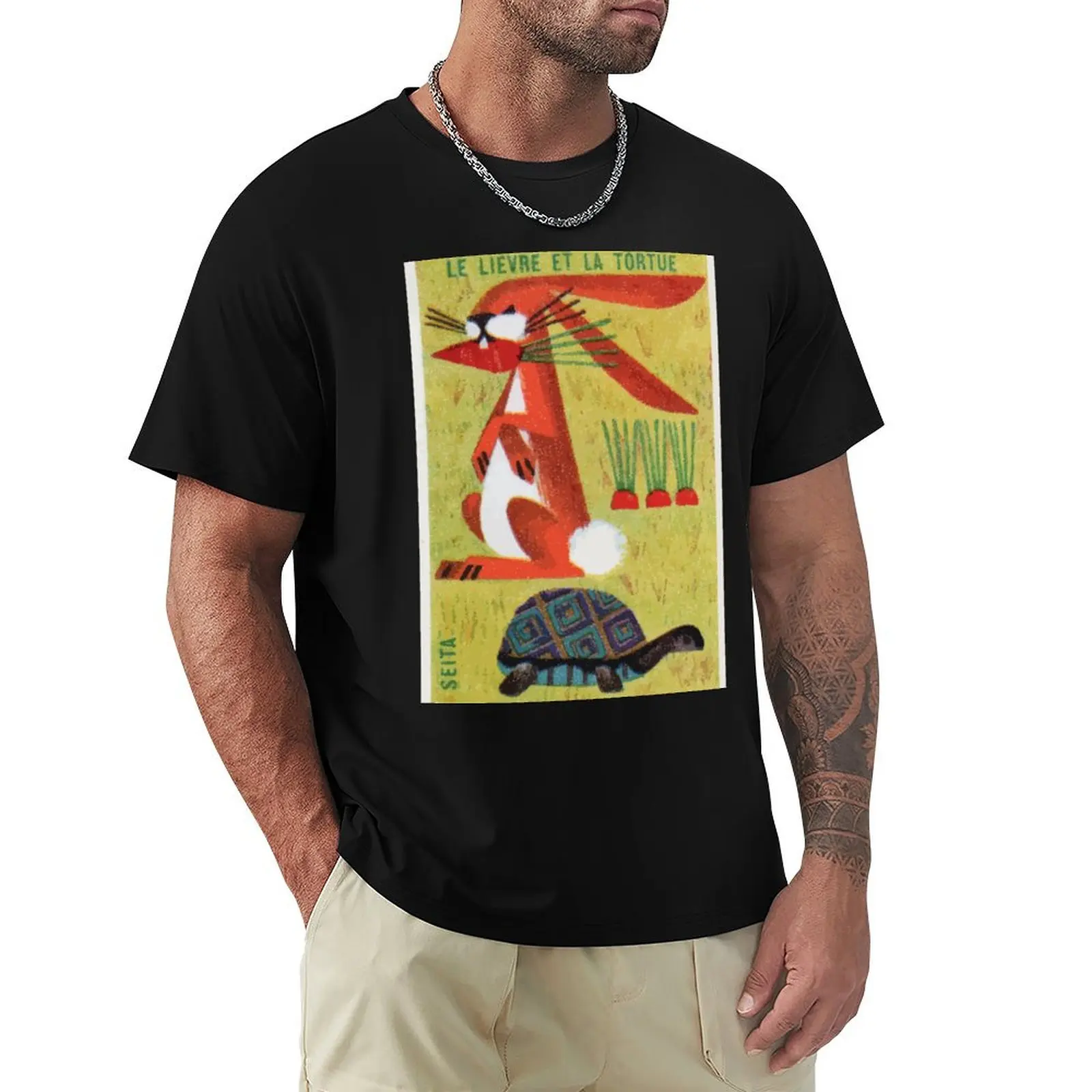 French The Tortoise and Hare Matchbox Label T-Shirt Trend Art Print T-Shirt