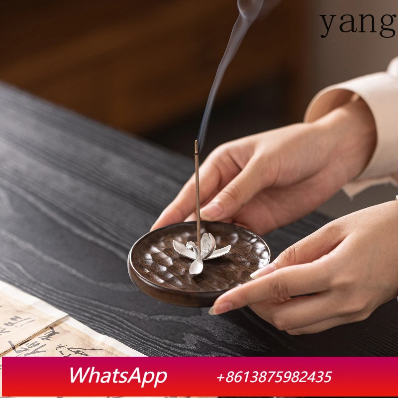 

LTT line incense insert pure tin magnolia flower solid wood lying incense burner aromatherapy burner