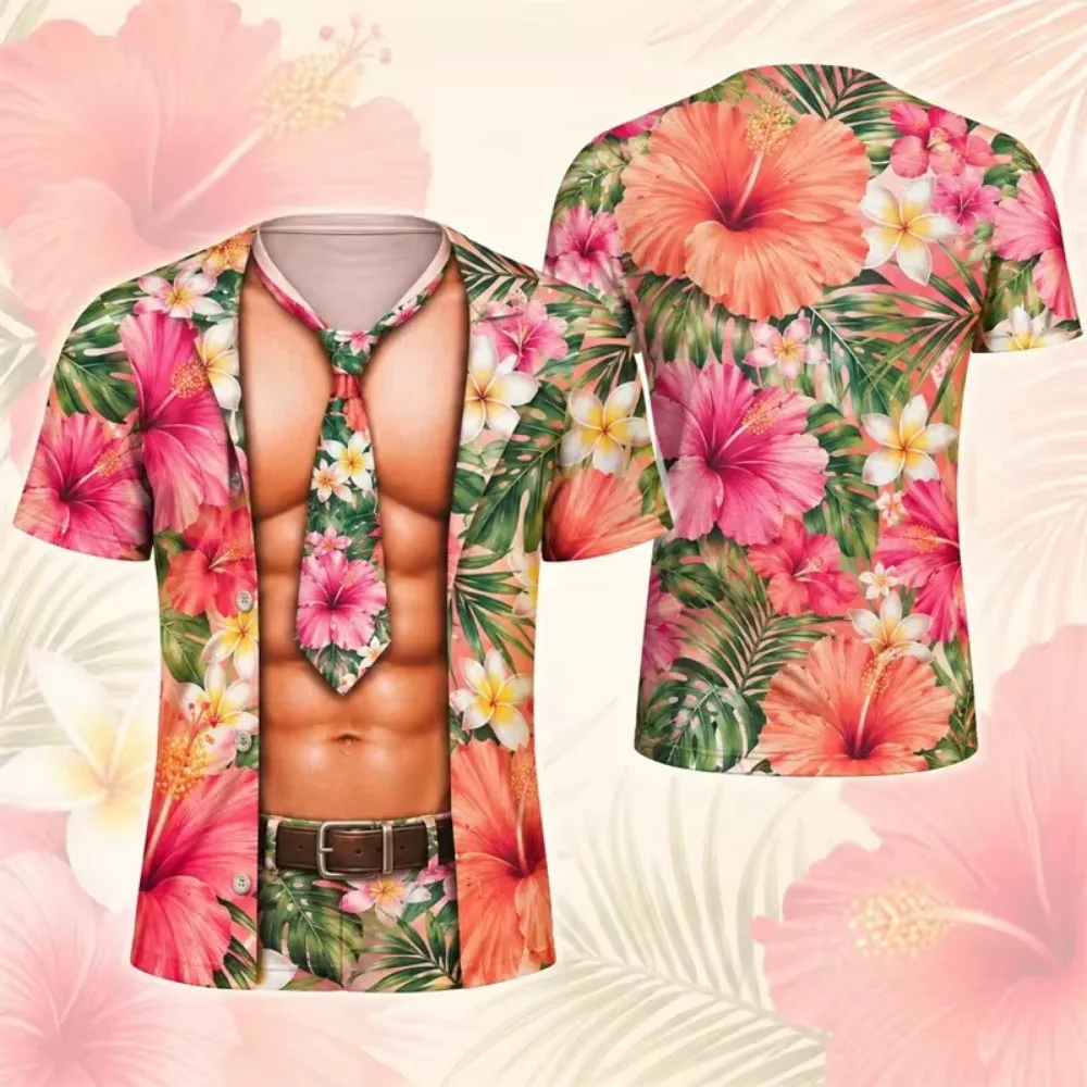 Fun optical illusion fake abs floral shirt Quick-dry Breath 3DPrint Sport Men T-shirt Outdoor Street Casual Fashion Summer Cloth