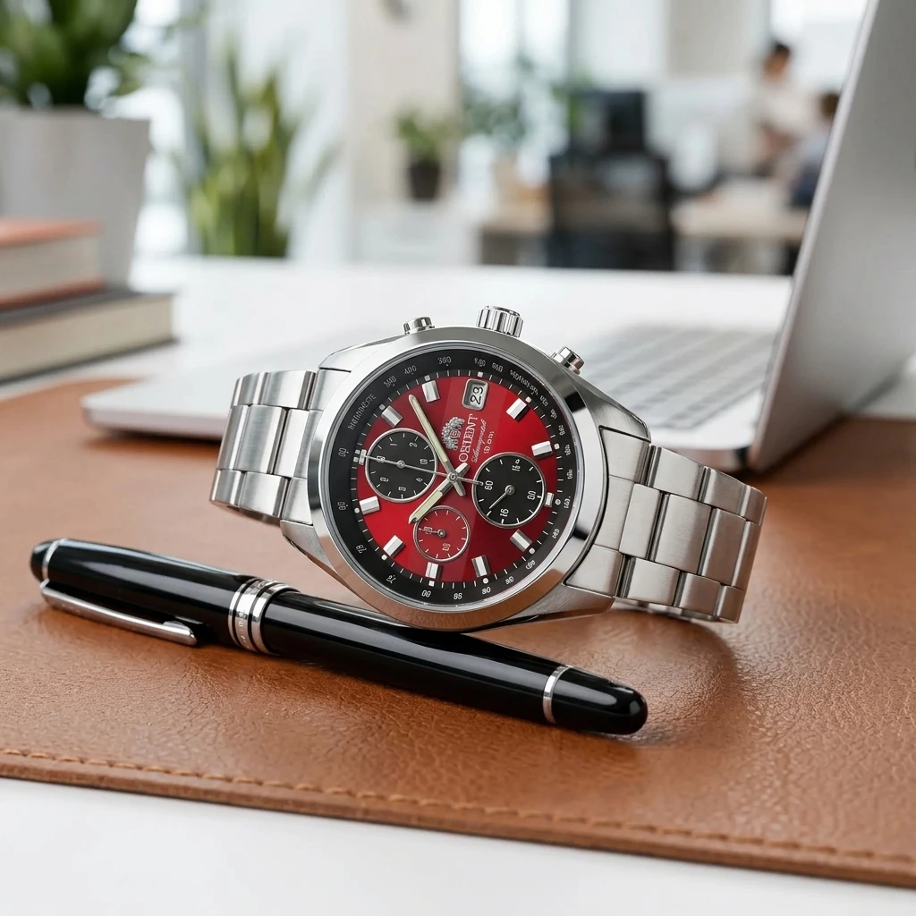 Japan Orient Quartz Chronograph Men Watch Tachymeter Date 100M Waterproof Stainless Steel Sports Wristwatch