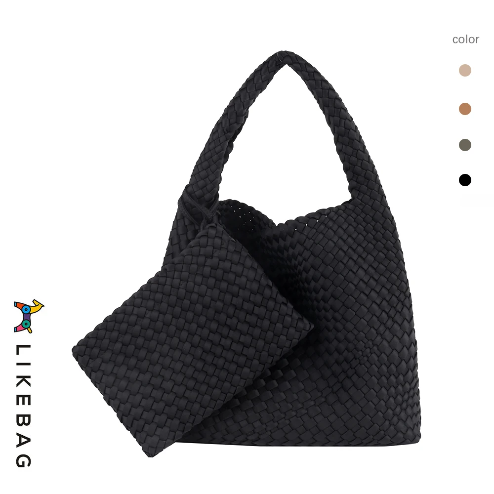 LIKEBAG Fashion Women Woven Bag Shoulder Handbag Neoprene Woven Bag Large Capacity Tote Bag With Woven Clutch Bag