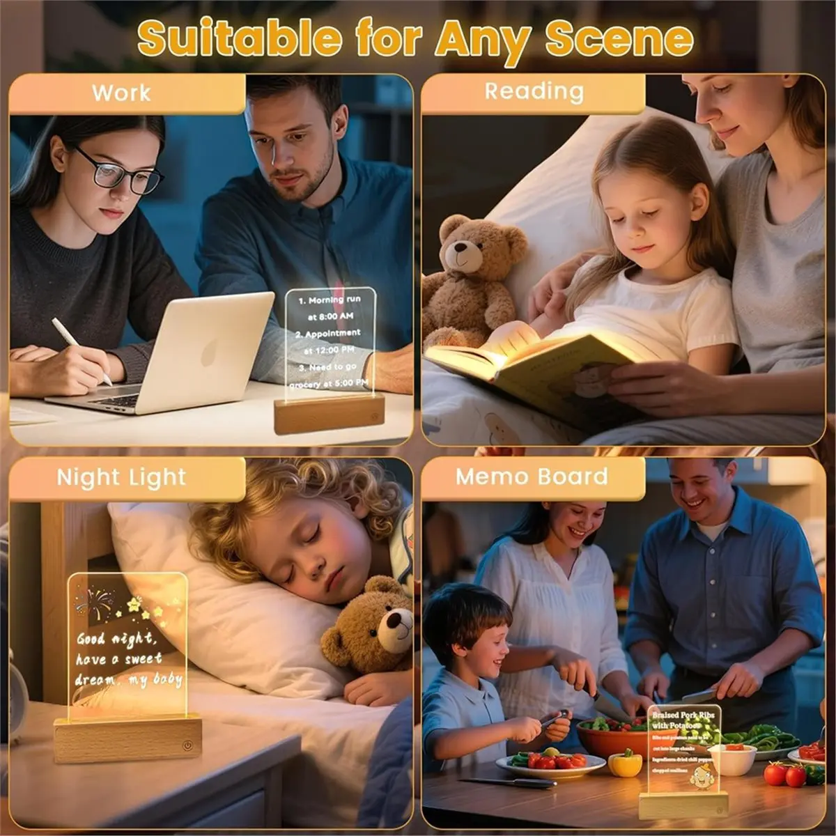 [Vend for]Book Light, Dimmable LED Reading Light 3 Color Flat Book Lamp for Reading, Rechargeable Page Light with Wooden Base