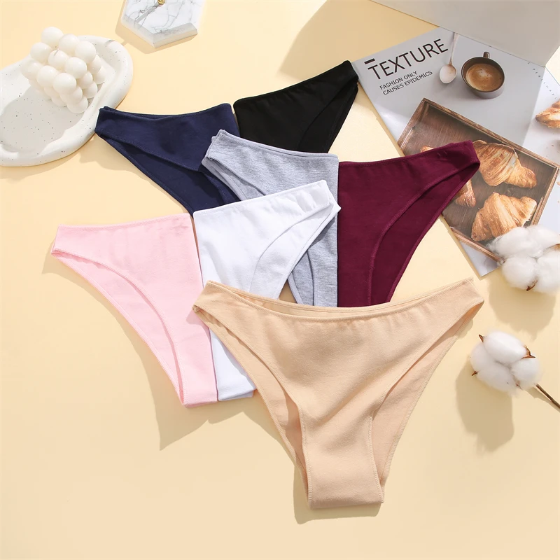 FINETOO 7Pcs/Set Women Cotton Panties Plus Size Underwear Female Sexy Solid Color Low Waist Briefs Breathable Lingerie M-2XL New