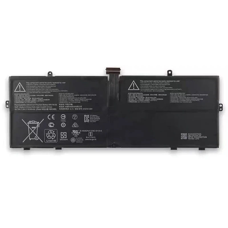 

916TA135H DYNZ02 Аккумулятор для ноутбука Microsoft Surface Go 12,4 дюйма, серия 1943 M1187088-004, 7,5 В, 39,7 Втч/5235 мАч, 4 ячеек
