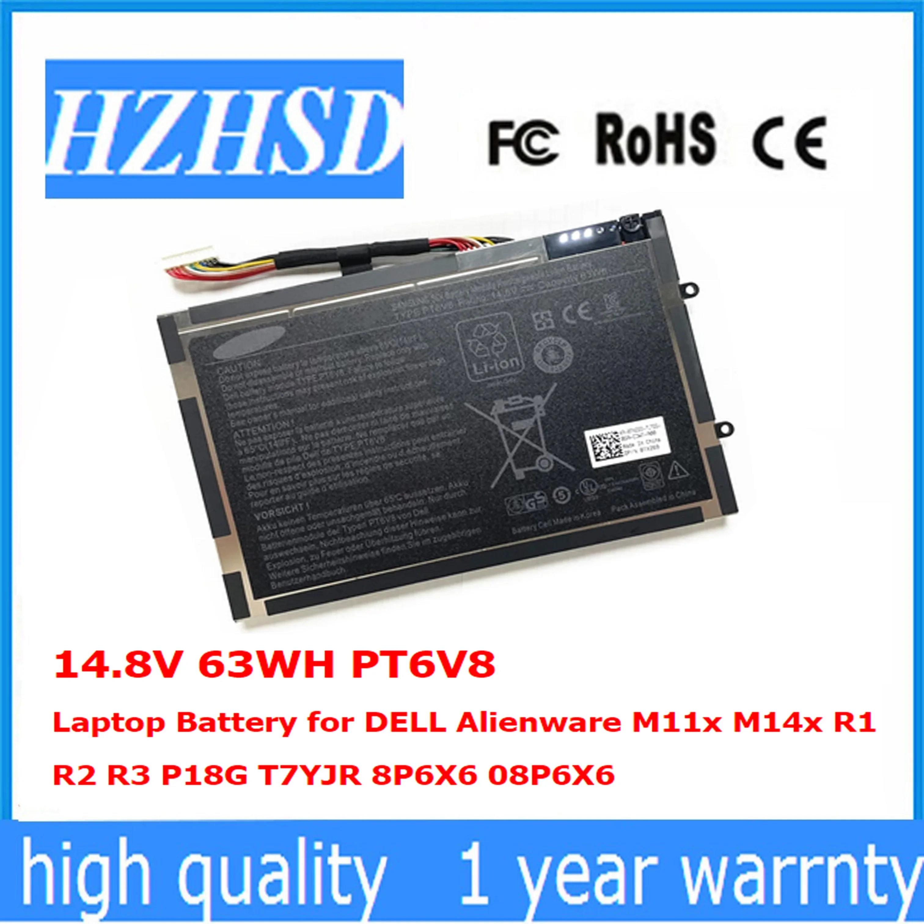 14.8V 63WH PT6V8 Laptop Battery for DELL M11x M14x R1 R2 R3 P18G T7YJR 8P6X6 08P6X6