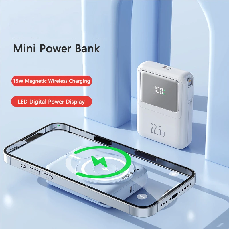 15W carregamento magnético sem fio para Apple Watch Charger Magsafe Power Bank 22.5W carregamento rápido com cabo para iPhone 15 10000mAh