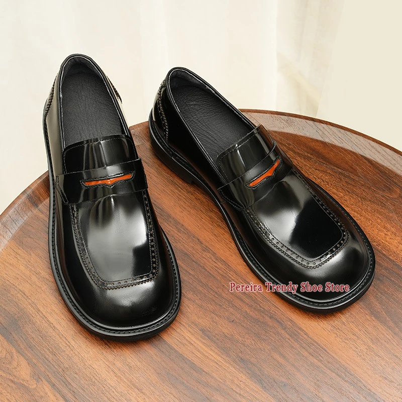 Men's Square Toe Business Casual Shoes Summer New Genuine Leather Slip-On Loafers British Style Trendy Comfortable Party Shoes