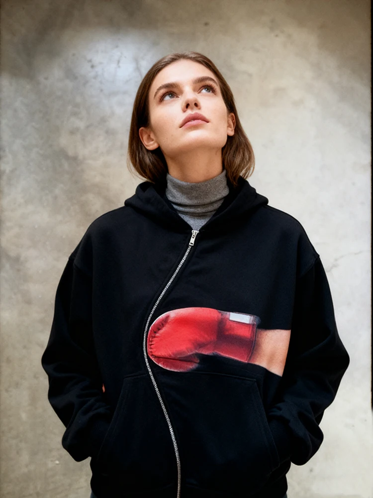 

Autumn and Winter New Fashionable Harajuku Ins High Street Trendy Printed Oblique Zipper Hoodie Punk Unisex Top Y2k Clothing