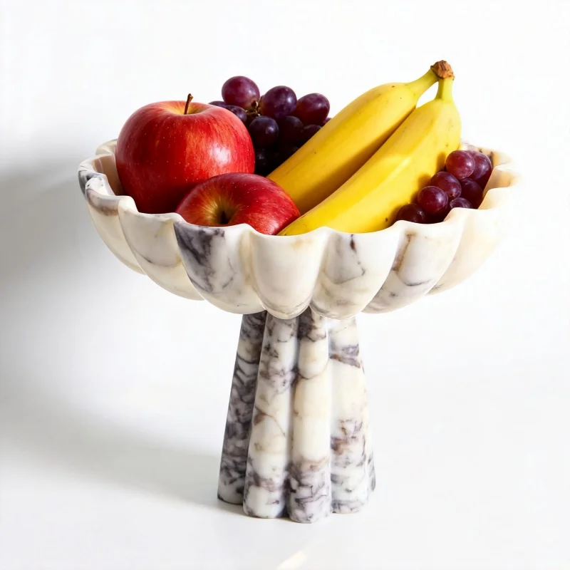 SAIDKOCC Calacatta Viola Large D26cmx20cm Engraved Marble Fruit Ruffled/scallop Storage Bowl Multi-Functional Home Decoration