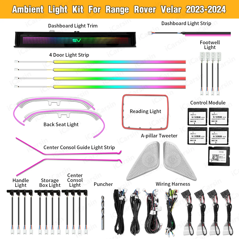 

64-цветный экран управления окружающим освещением для Range Rover Velar 2017-2024, аксессуары для обновления внутреннего освещения