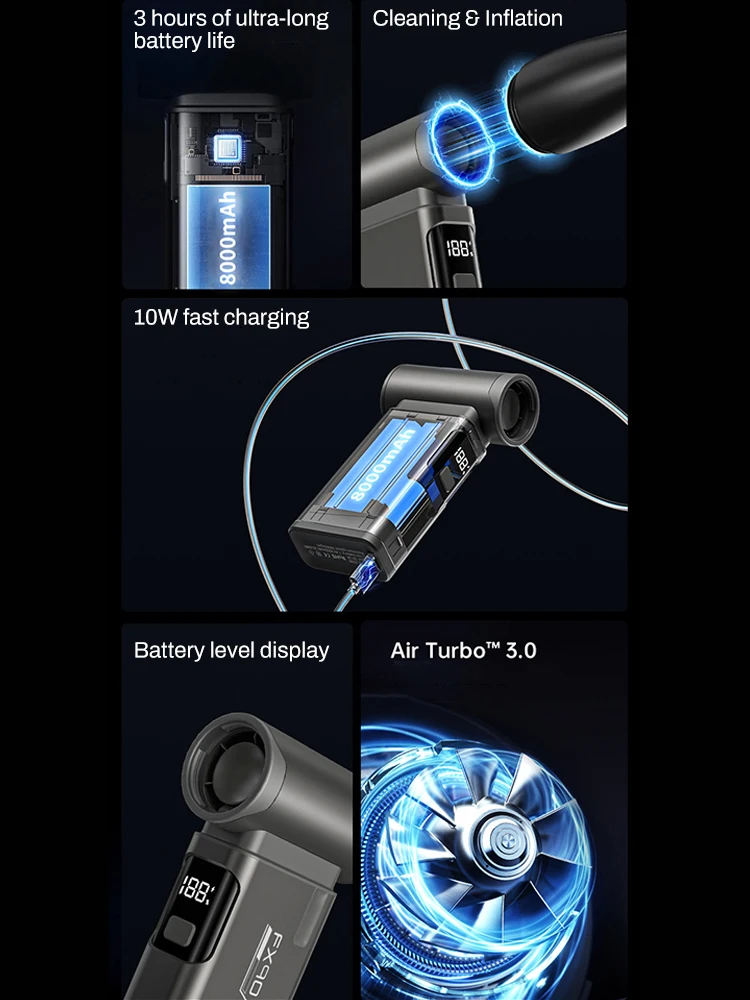 

Violent Fan 900000 RPM Powerful Air Blower Vacuum Dust Cleaner Type-C Charging Strong Winds 55m/s Brushless Turbo Jet Blower