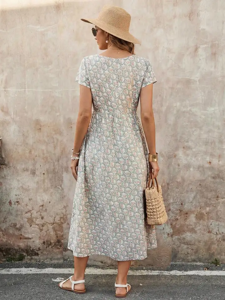 Casual Boho Floral Summer Picnic Dress