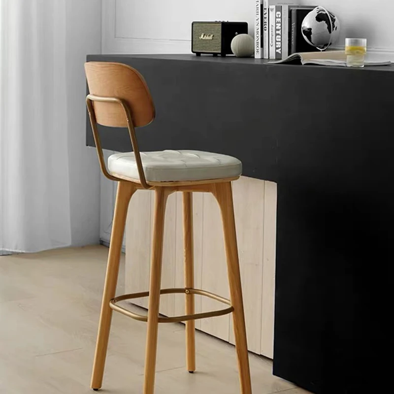 Metal Frame Solid Wood Bar Stool with Backrest for Home Kitchen Bar Cafe Industrial Style
