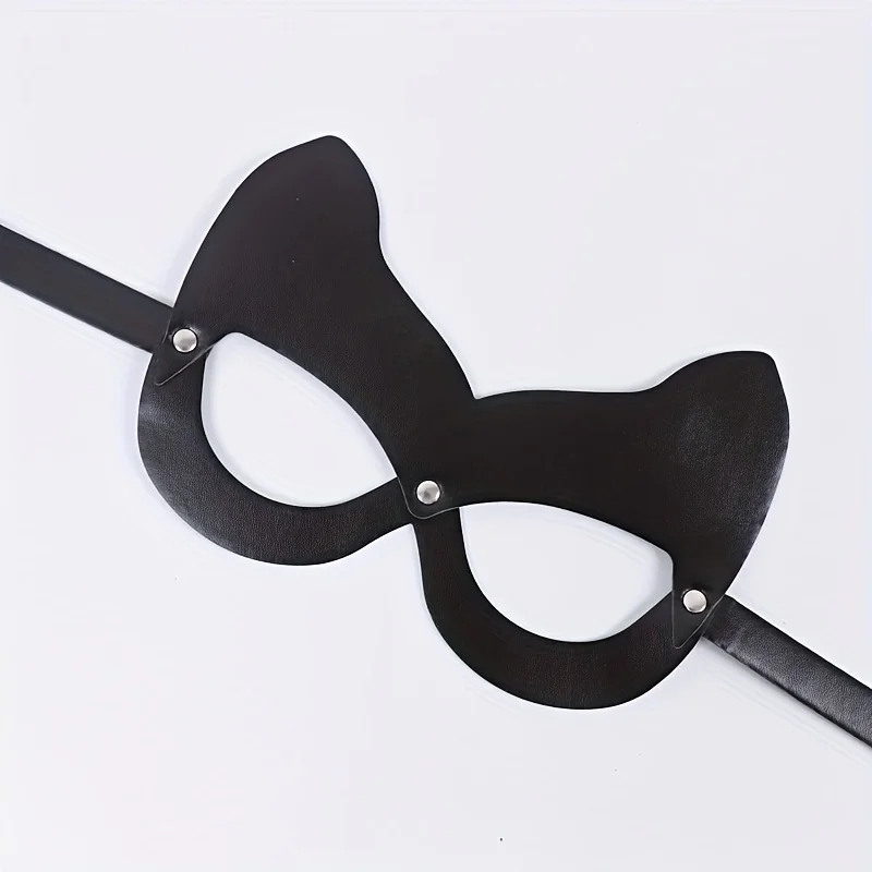 Máscara de olho de gato de couro PU gótico - Capa facial para Halloween, máscaras de feiras renascentistas, fantasias temáticas