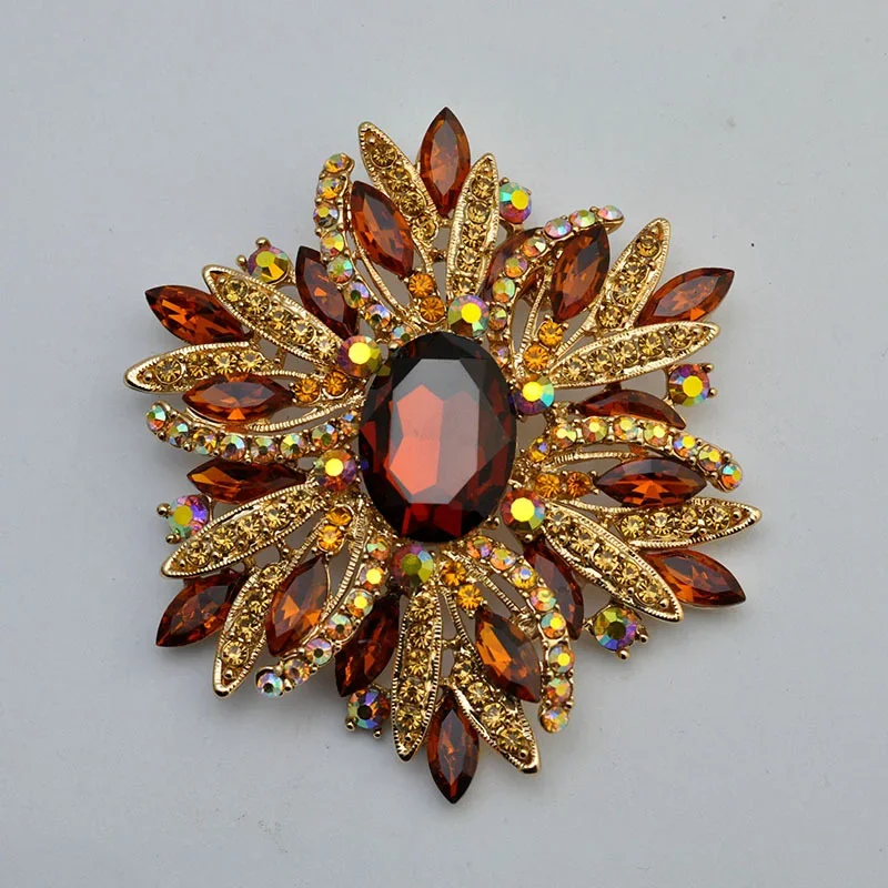 Retro Exaggerated Temperament Large Crystal Glass Brooches for Women Luxury Multicolor Rhinestone Pins Coat Jewelry Accessories