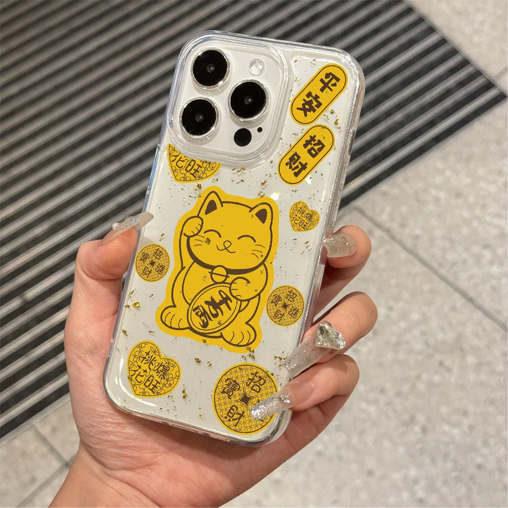 SEIRASSIM cute cat get richer Chinese words phone case for iphone 16 pro max 15 plus 14 13 pro 11 silicone cover for iphone 12 p