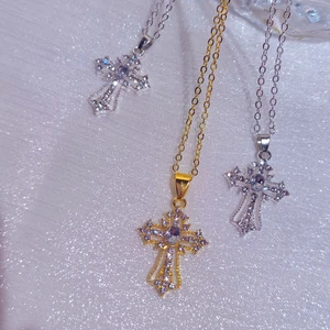 Punk Crystal Great Cross Pingente Necklaces for women and men, irregular gothic cross, clavicle chain, aesthetic jewelry, y2k 8 Main Sales Pingente Cruz - №2
