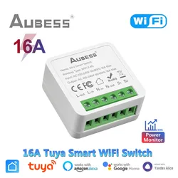 Interruptor inteligente con WiFi, dispositivo con Monitor de energía, 16A, 2 vías, para Alexa, Google Home, Alice