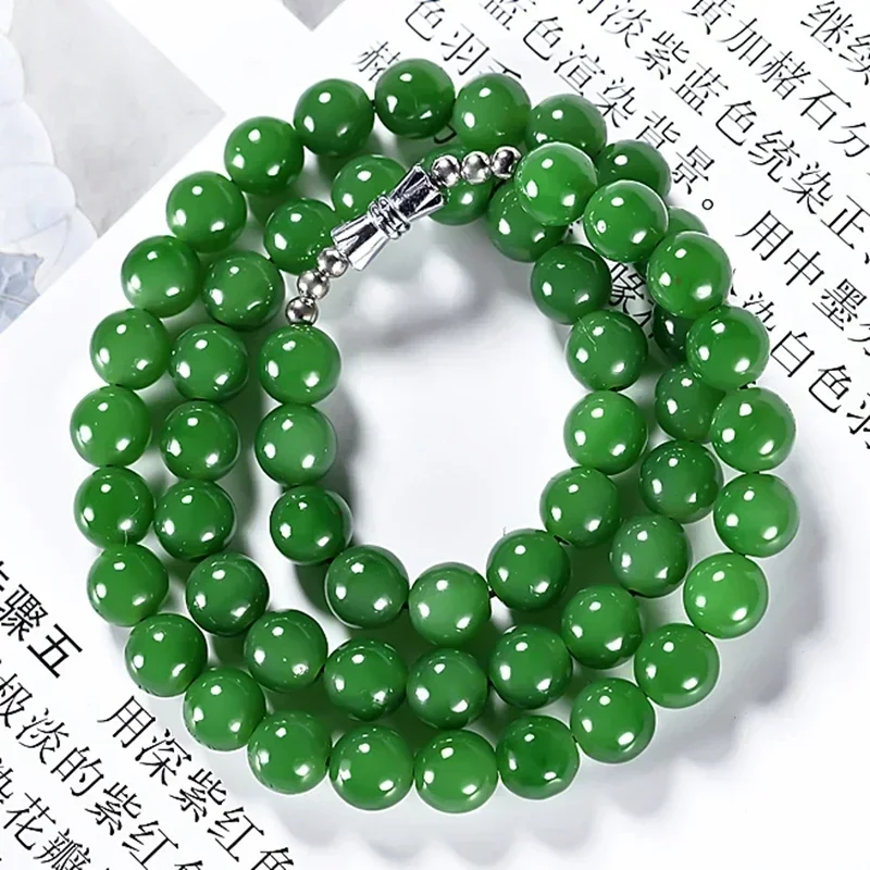 

Green Real Jade Beads Necklace Chalcedony Stone Natural Jewelry Gift Beaded Designer Vintage Amulet Gemstone