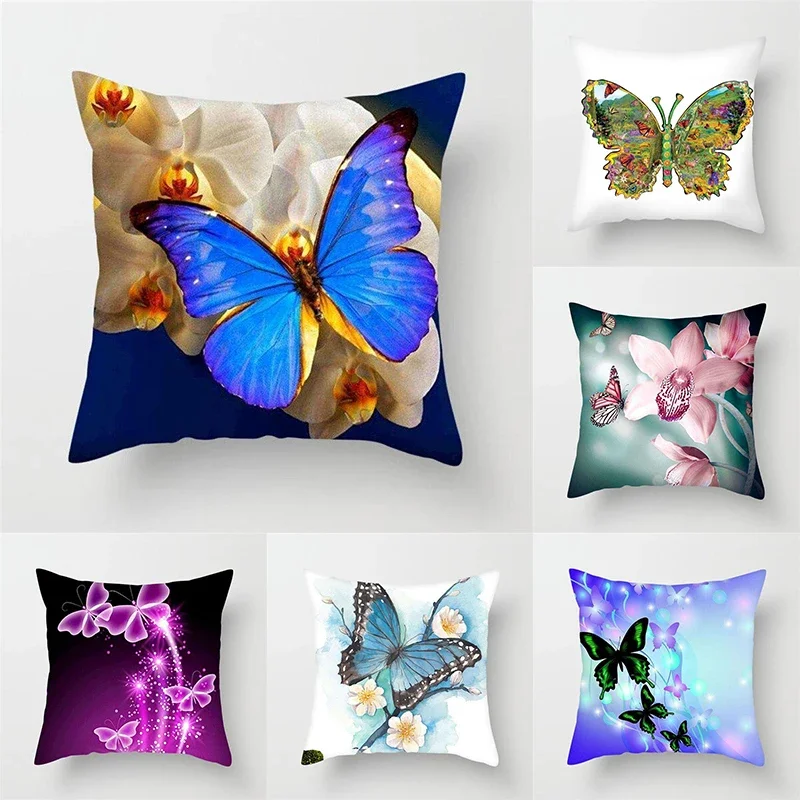 Home Decor Bedroom Pillowcase Butterfly Cushion Cover Sofa Chair Animal Floral One Side
