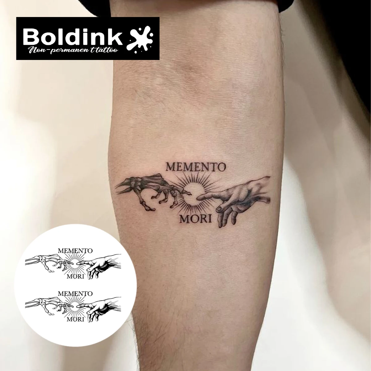 Boldink Memento Mori Hand Temporary Tattoo,Lasts To 15 Days New Technology Magic Waterproof Semi Permanent Sticker.