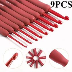 Red Crochet Hooks Needle Silicone Handle Aluminum Crochet Needle Set Knitting Needles DIY Sweater Woven Sewing Knitting Tool