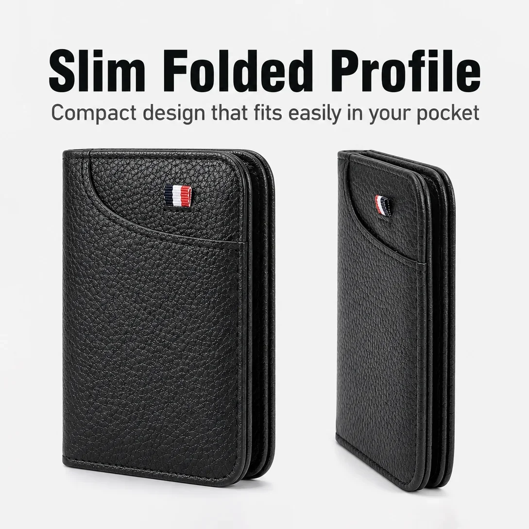 Men's Slim Credit Card Wallet RFID Blocking Ultra Thin PU Leather Mini ID Holder Lightweight Small Purse Portable Travel Wallet