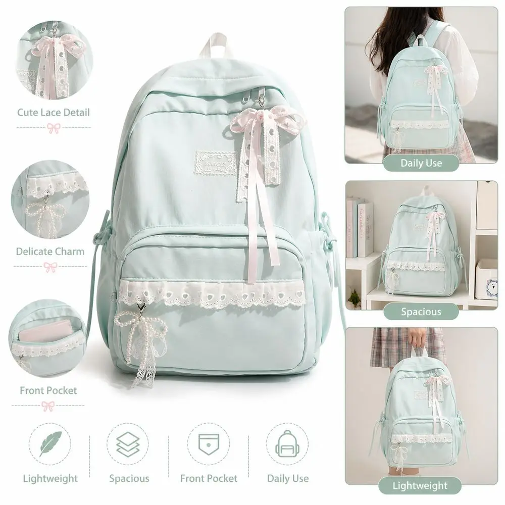 New Large Capacity Student Schoolbag Bowknot Design Lightweight Preppy Knapsack Soft Nylon Casual Backpacks For School