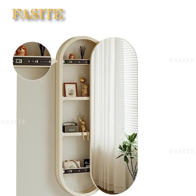 For Home Entry Oval Full Length Mirror Hidden Push Pull Wrought Iron Wall Mounted Storage Fitting Space Saving Modern Decor