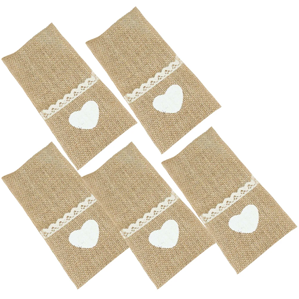 

5pcs Cutlery Bag Jute Tableware Cover Fork Blade Decorative Pocket Vintage Holder Rustic DIY Christmas Birthday