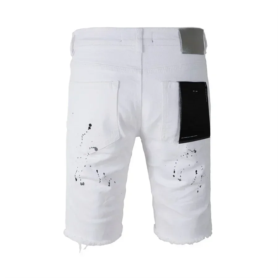 Pantalones vaqueros con bordes elásticos para hombre, pantalones cortos de mezclilla lavados de Color blanco Irregular, de alta calidad, a la moda, nuevos