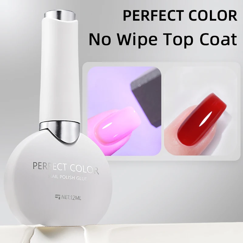 COLORE PERFETTO 2PCS/1PC 12ml No Wipe Top Coat Smalto per unghie gel Alta lucentezza Finitura Trasparente a lunga durata Soak Off Lampada per unghie UV