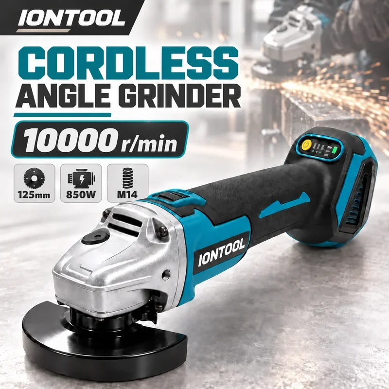 IONTOOL 850W Brushless Cordless Angle Grinder 125mm M14 10000RPM for Construction Repair Surface Finishing