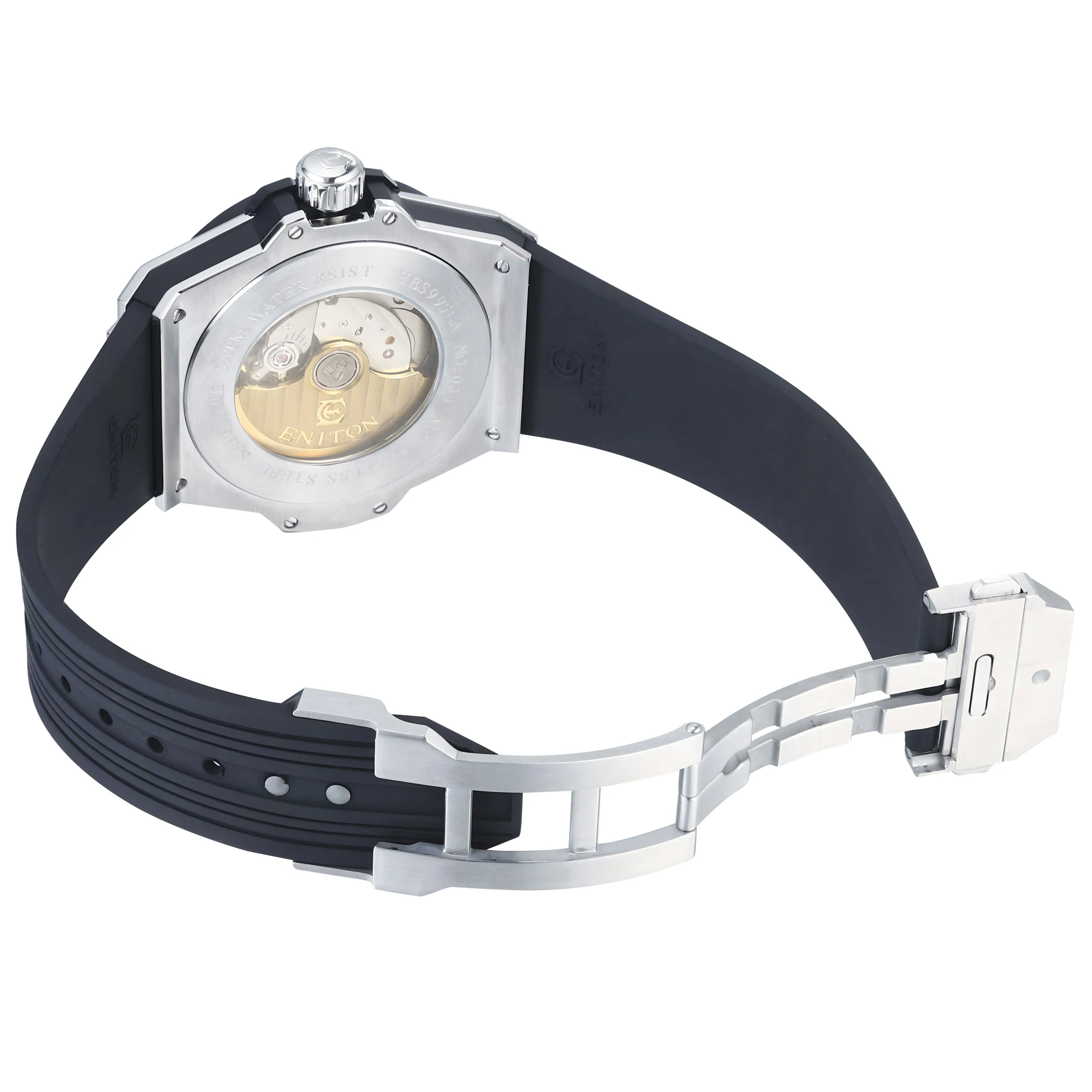 ENITON 42mm 9120 Movement Sapphire Glass Week Display Night Light Luxury Classic Black Dial Multi functional Watch for Men