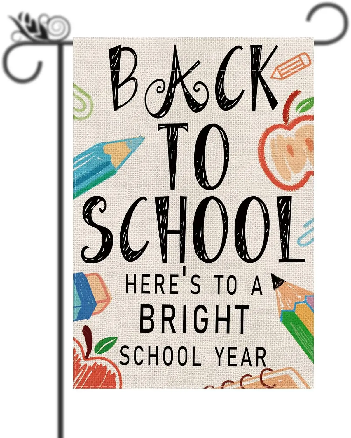Happy Back to School Garden Flag Here's To A Bright School Year Burlap Vertical Double Sided Flags for Schoolyard Lawn O uui