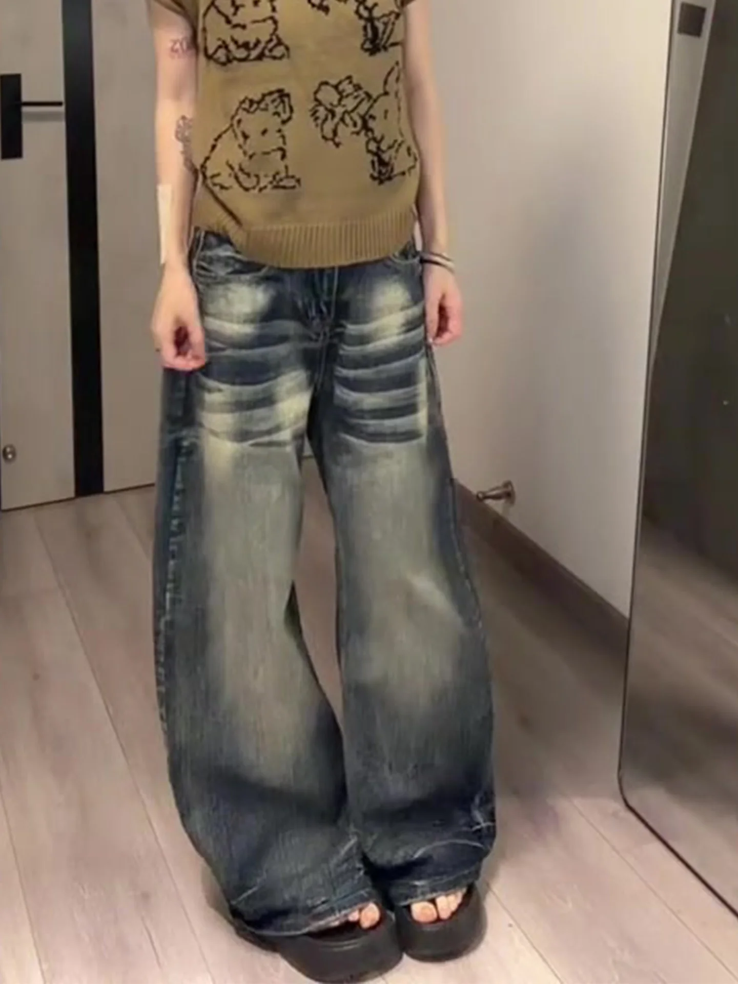 

Retro Style Women's Skinny Distressed Denim Jeans Summer 2026 High Waist Wide Leg Casual Comfortable Medium Stretch