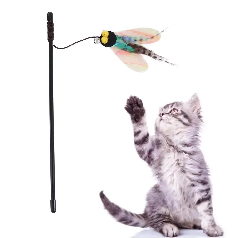 

Simulation Insect Cat Teaser Stick Detachable with Bell Cat Feather Bite Resistant Random Color Pet Interactive