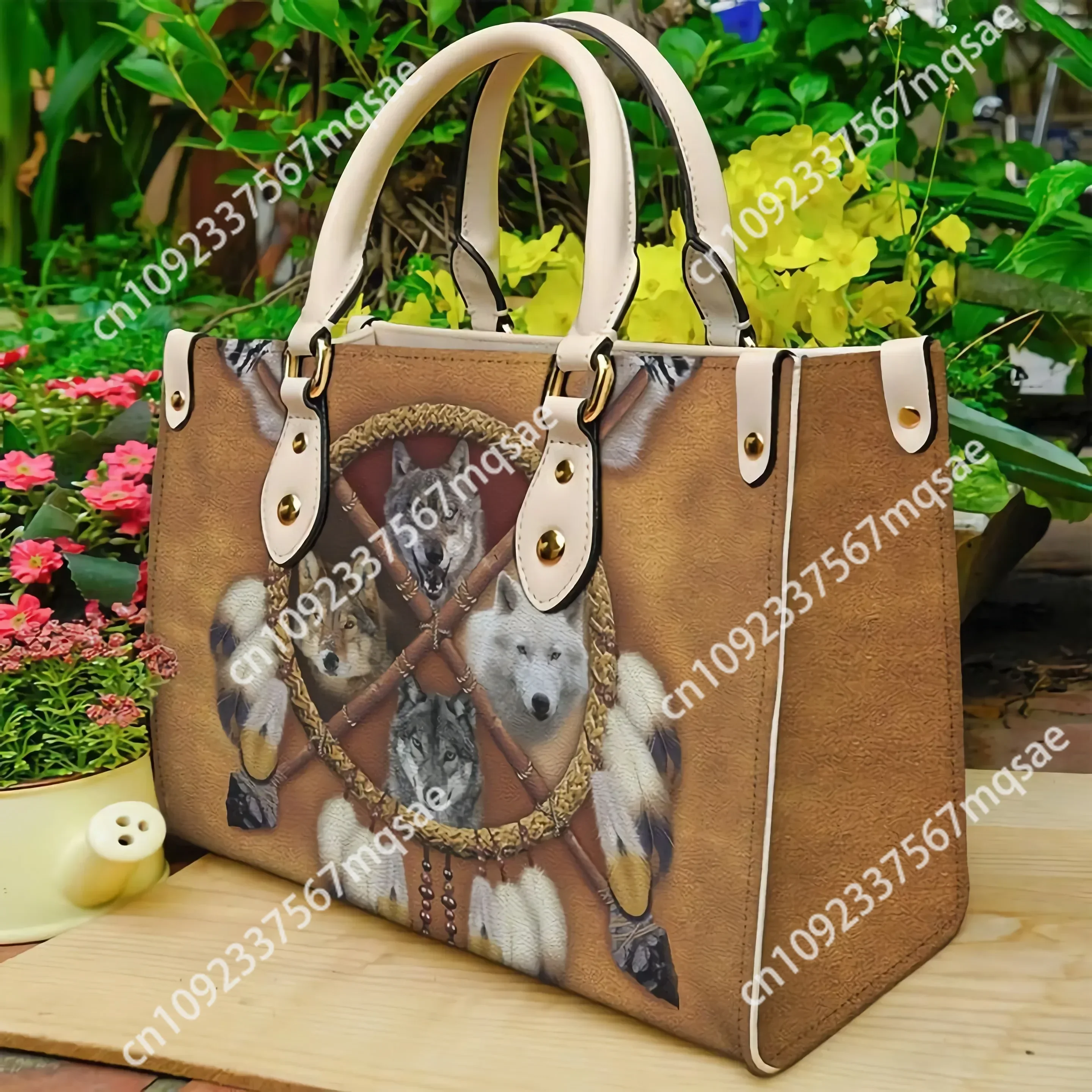 Cywgift Hot Sale Retro Wolf Design Casual Womens Tote Bag Fashion Pu Leather Handbag for Laides Cross Bags 2024