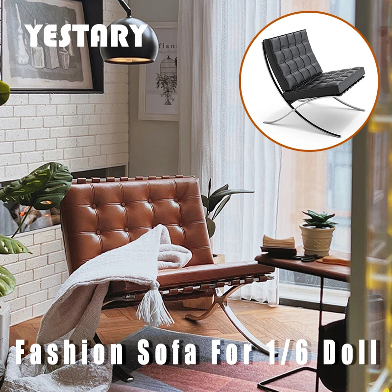 YESTARY 1/6 Doll House Furniture Fashion Sofa Bjd Doll House Miniature Accessories Faux Leather Sofa For Ob22 Blythe Dolls House