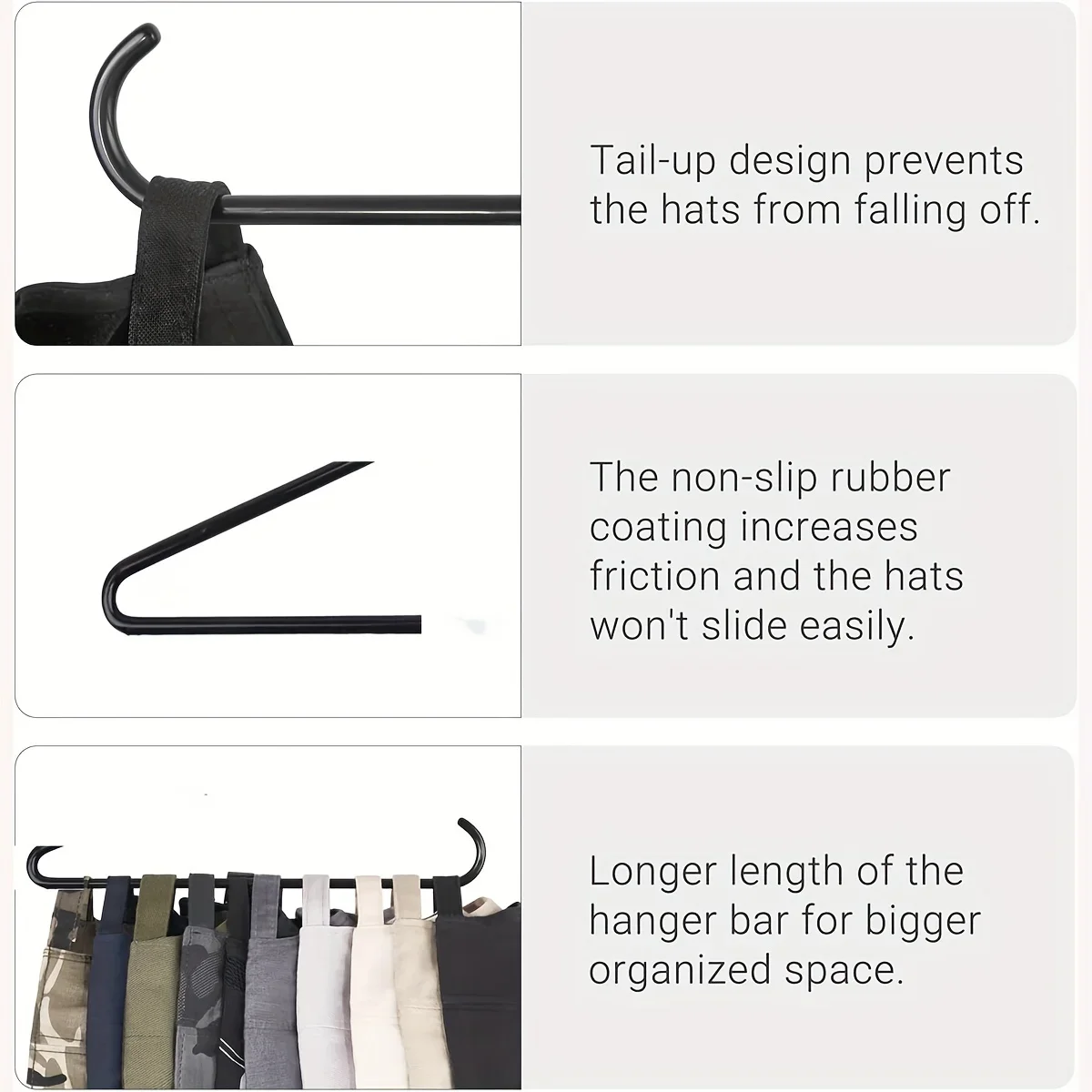 Baseball Cap Hat Rack Organizer,Metal & Plastic Hanging Cap Holder, Portable Hat Storage Hanger,Suitable for Various Types Sizes